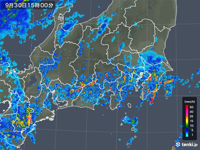 関東・甲信地方の雨雲レーダー(2018年09月30日)