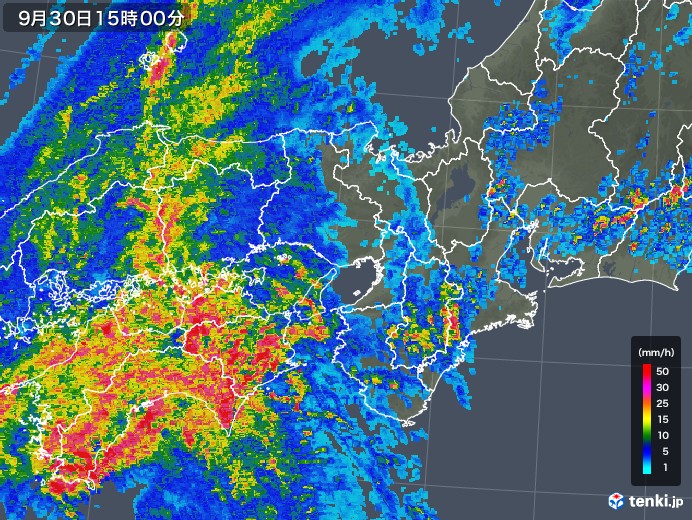 近畿地方の雨雲レーダー(2018年09月30日)