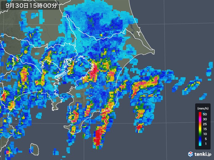 千葉県の雨雲レーダー(2018年09月30日)