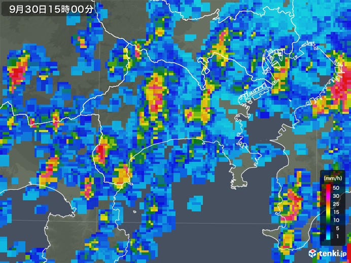 神奈川県の雨雲レーダー(2018年09月30日)