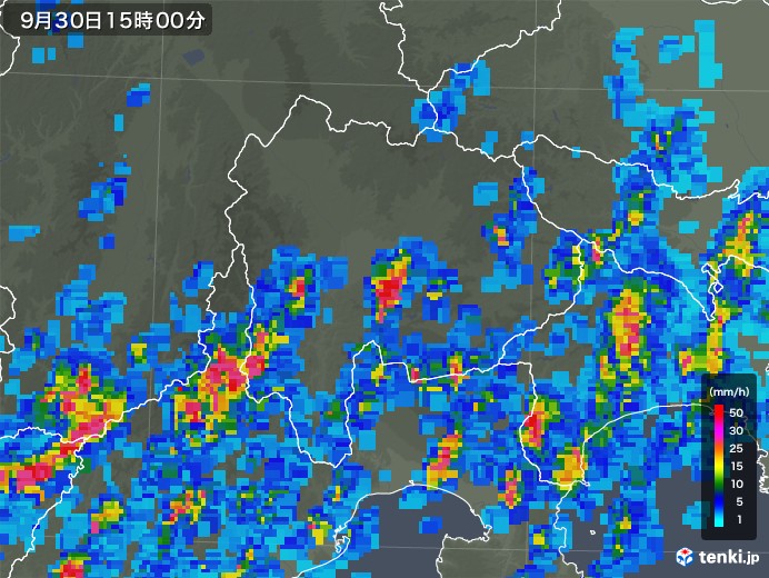 山梨県の雨雲レーダー(2018年09月30日)