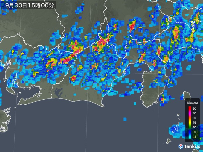 静岡県の雨雲レーダー(2018年09月30日)