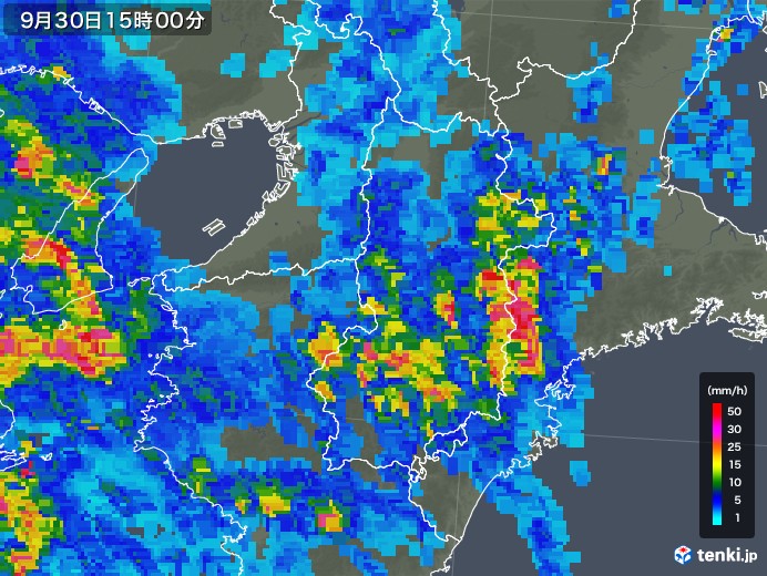 奈良県の雨雲レーダー(2018年09月30日)