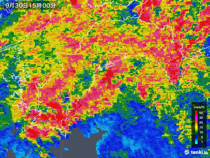 高知県の雨雲レーダー(2018年09月30日)