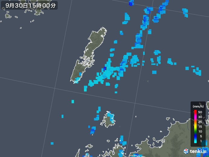 壱岐・対馬(長崎県)の雨雲レーダー(2018年09月30日)