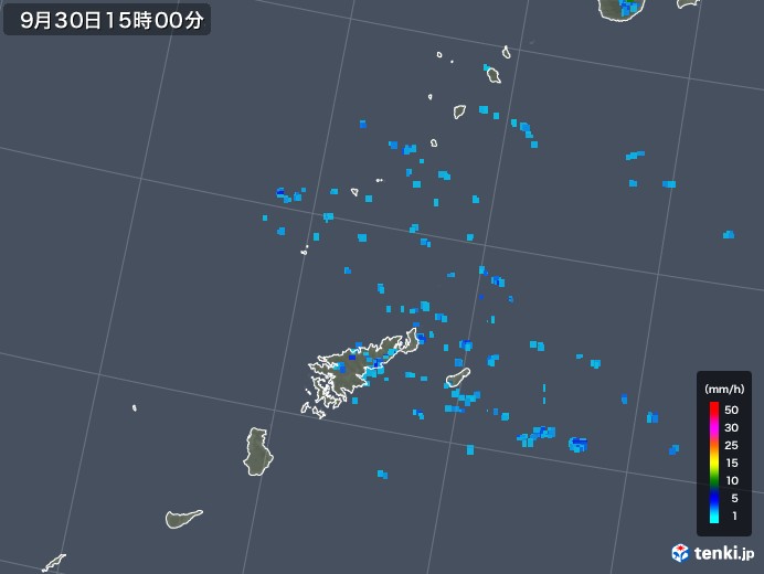 奄美諸島(鹿児島県)の雨雲レーダー(2018年09月30日)