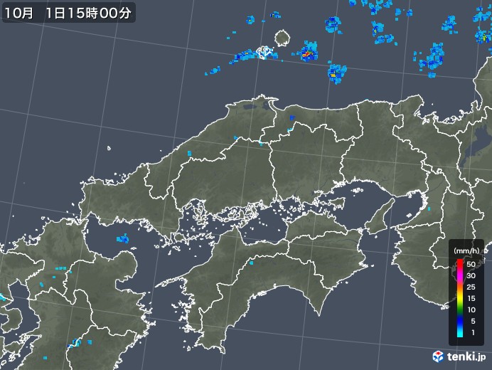 中国地方の雨雲レーダー(2018年10月01日)