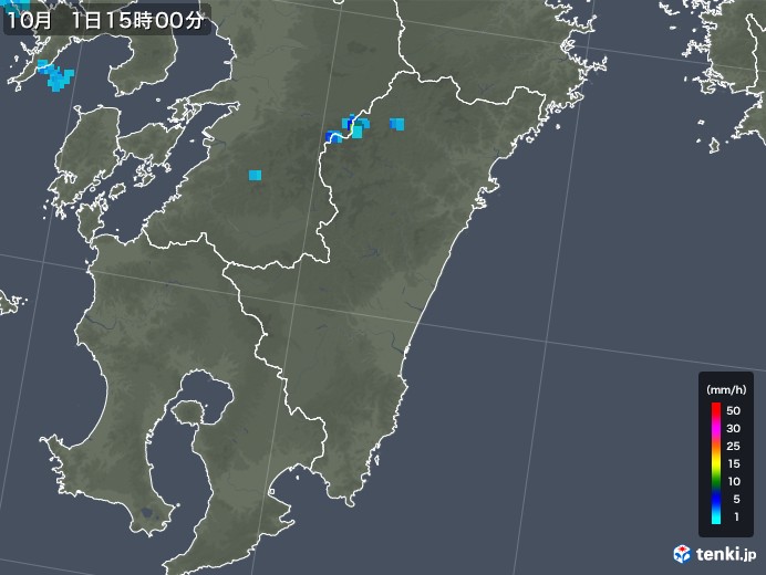 宮崎県の雨雲レーダー(2018年10月01日)