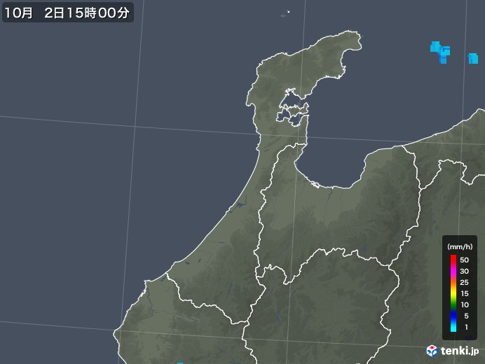 石川県の雨雲レーダー(2018年10月02日)