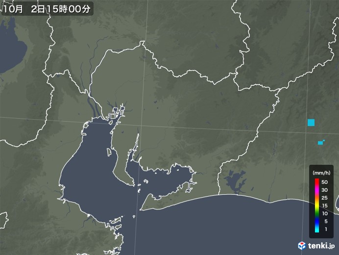 愛知県の雨雲レーダー(2018年10月02日)