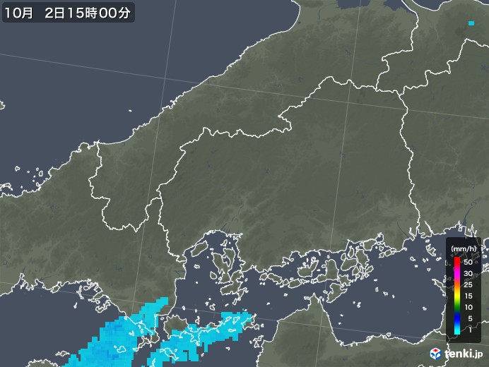 広島県の雨雲レーダー(2018年10月02日)
