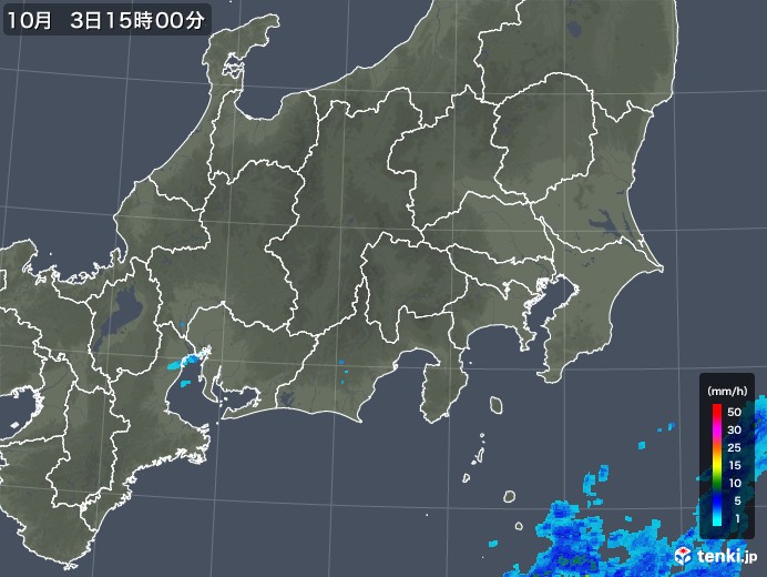 関東・甲信地方の雨雲レーダー(2018年10月03日)