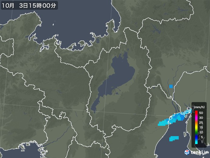 滋賀県の雨雲レーダー(2018年10月03日)