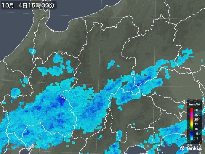 長野県の雨雲レーダー(2018年10月04日)