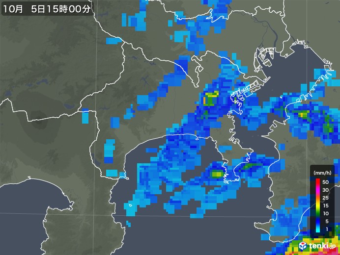 神奈川県の雨雲レーダー(2018年10月05日)