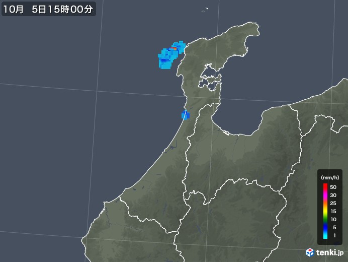 石川県の雨雲レーダー(2018年10月05日)