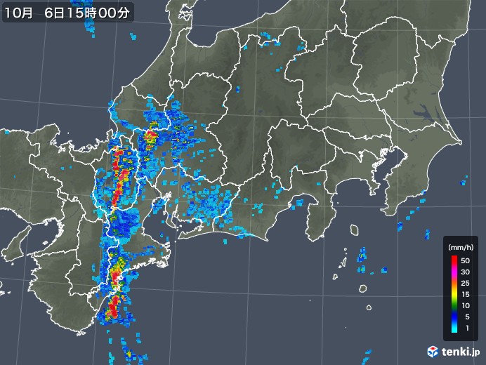 東海地方の雨雲レーダー(2018年10月06日)
