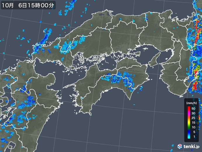 四国地方の雨雲レーダー(2018年10月06日)
