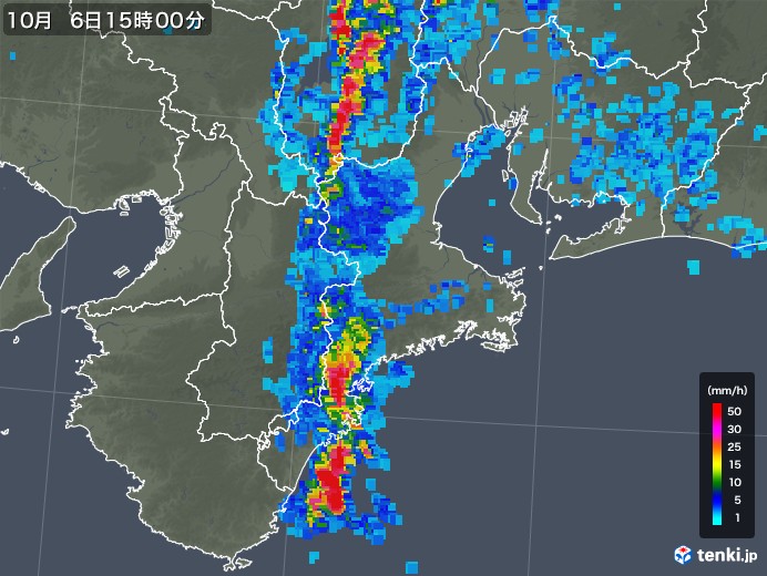 三重県の雨雲レーダー(2018年10月06日)