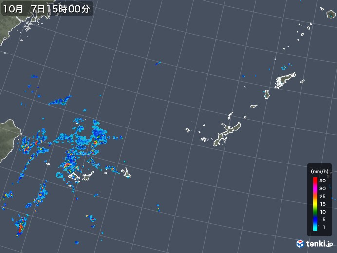 沖縄地方の雨雲レーダー(2018年10月07日)