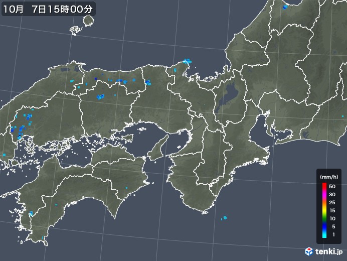 近畿地方の雨雲レーダー(2018年10月07日)
