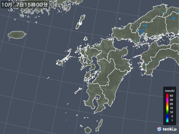 九州地方の雨雲レーダー(2018年10月07日)