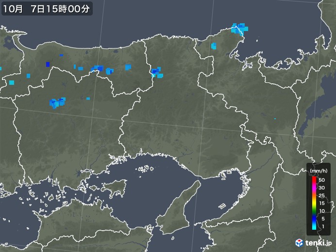 兵庫県の雨雲レーダー(2018年10月07日)