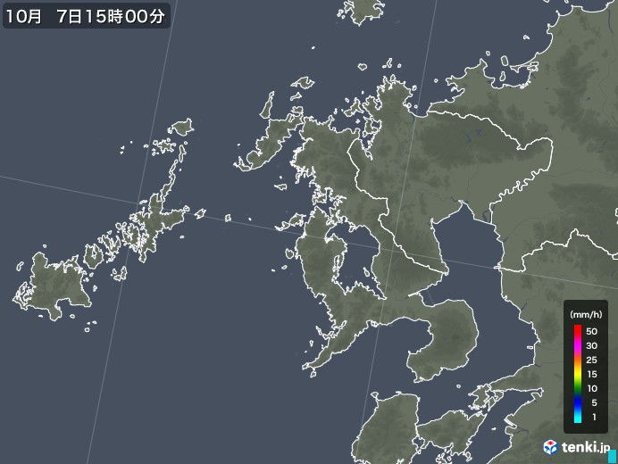 長崎県の雨雲レーダー(2018年10月07日)