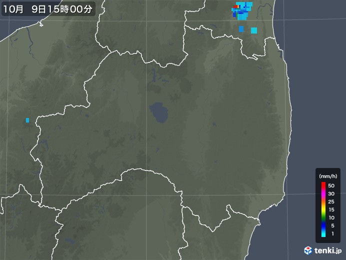 福島県の雨雲レーダー(2018年10月09日)