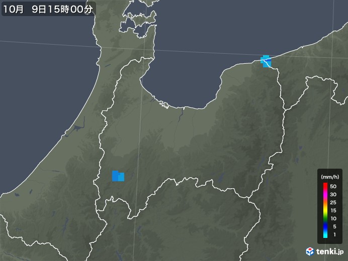 富山県の雨雲レーダー(2018年10月09日)