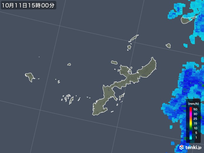 沖縄県の雨雲レーダー(2018年10月11日)