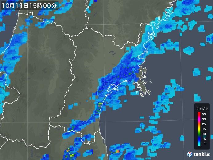 宮城県の雨雲レーダー(2018年10月11日)