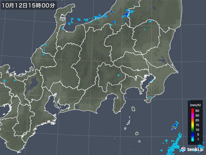 関東・甲信地方の雨雲レーダー(2018年10月12日)