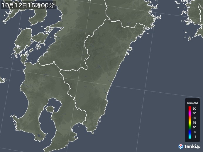 宮崎県の雨雲レーダー(2018年10月12日)