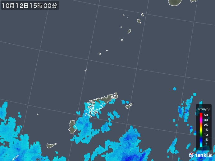 奄美諸島(鹿児島県)の雨雲レーダー(2018年10月12日)