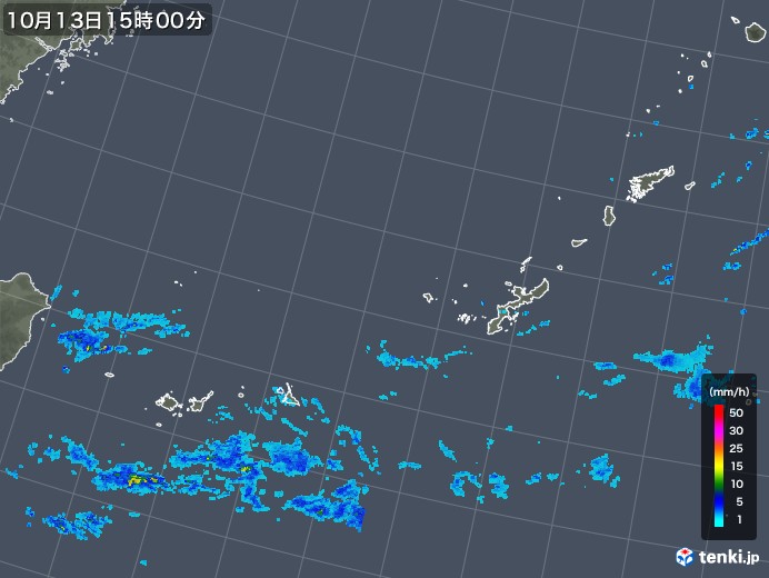 沖縄地方の雨雲レーダー(2018年10月13日)