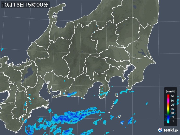 関東・甲信地方の雨雲レーダー(2018年10月13日)