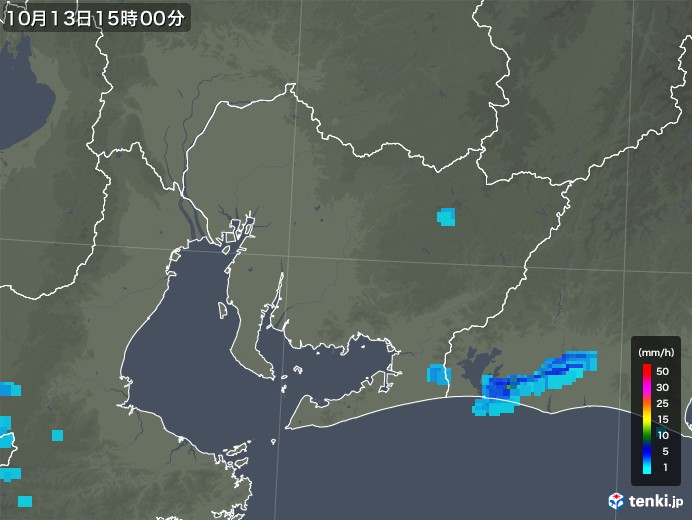 愛知県の雨雲レーダー(2018年10月13日)