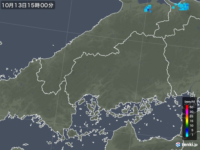 広島県の雨雲レーダー(2018年10月13日)