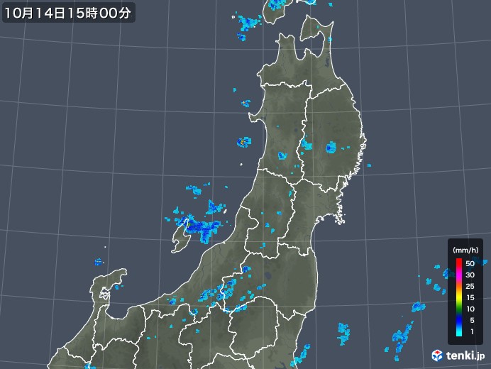 東北地方の雨雲レーダー(2018年10月14日)