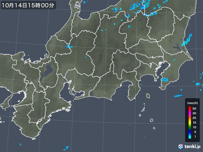 東海地方の雨雲レーダー(2018年10月14日)