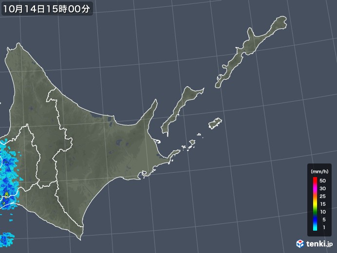 道東の雨雲レーダー(2018年10月14日)