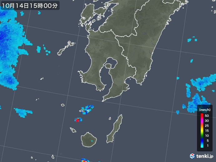 鹿児島県の雨雲レーダー(2018年10月14日)