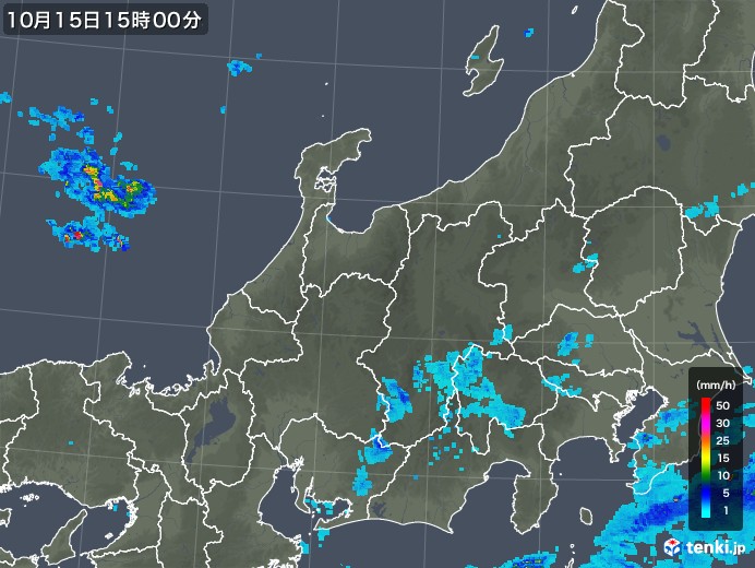 北陸地方の雨雲レーダー(2018年10月15日)