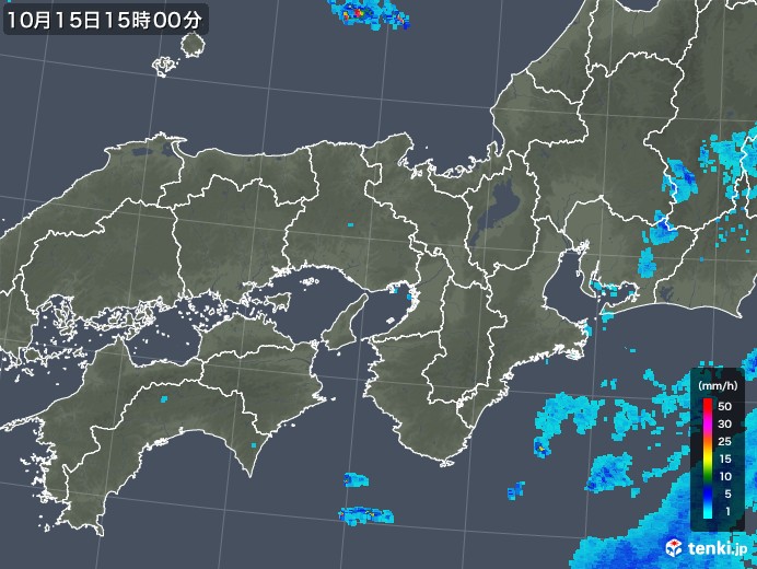 近畿地方の雨雲レーダー(2018年10月15日)