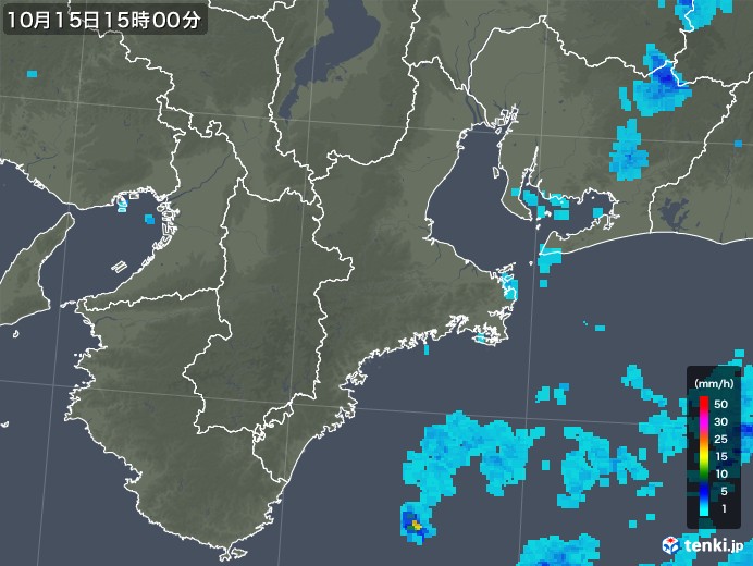 三重県の雨雲レーダー(2018年10月15日)