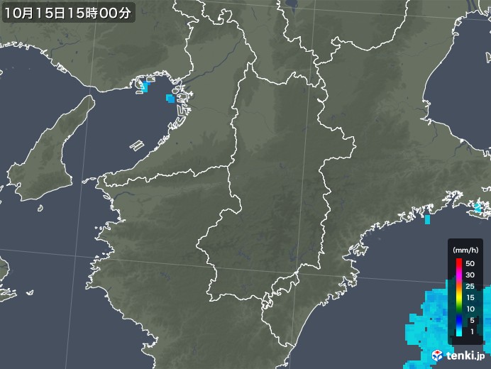 奈良県の雨雲レーダー(2018年10月15日)