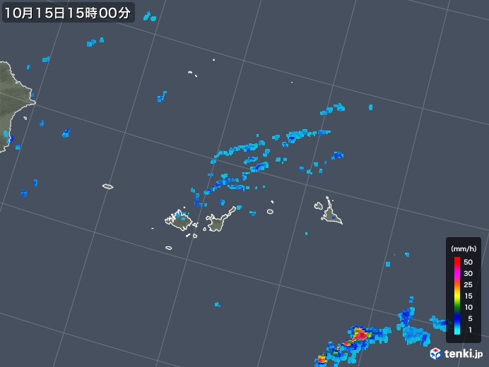 宮古・石垣・与那国(沖縄県)の雨雲レーダー(2018年10月15日)