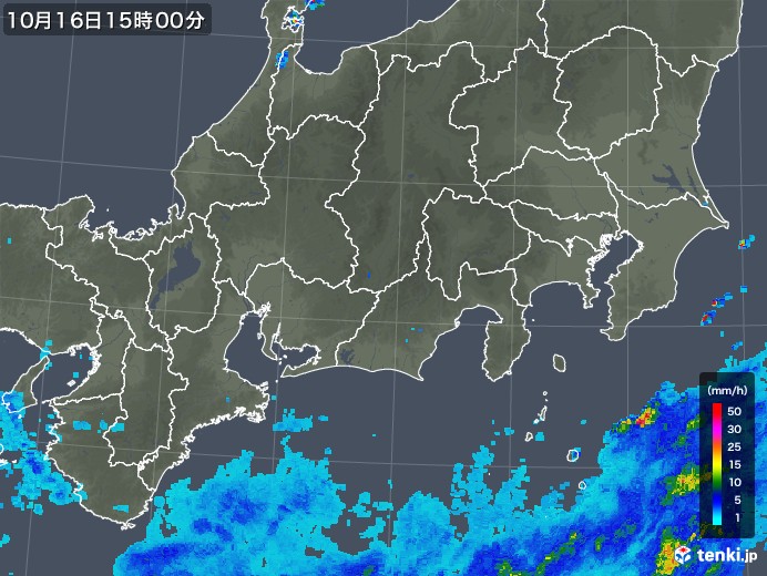 東海地方の雨雲の動き(2018年10月16日)