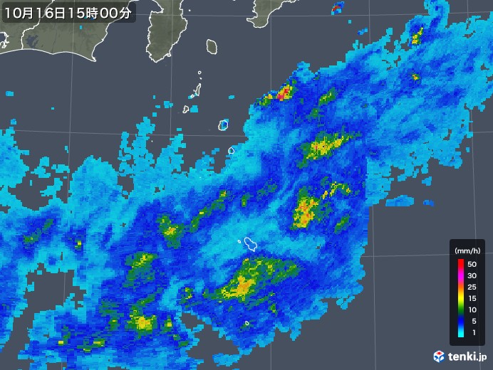 伊豆諸島(東京都)の雨雲の動き(2018年10月16日)